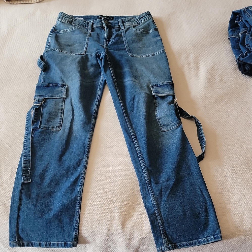 Stylish Blue Flare Cargo Jeans